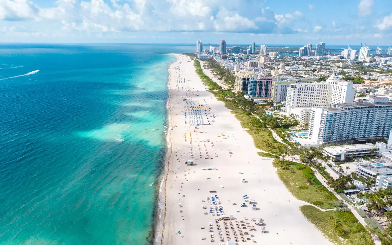Aerial view of the Miami Beach shoreline stretching north